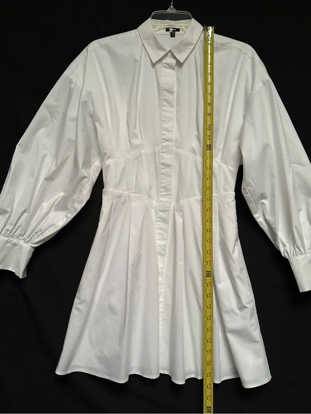 Express Fit & Flare Shirt Dress Pocket Mini corset-style waist balloon Sleeve XS